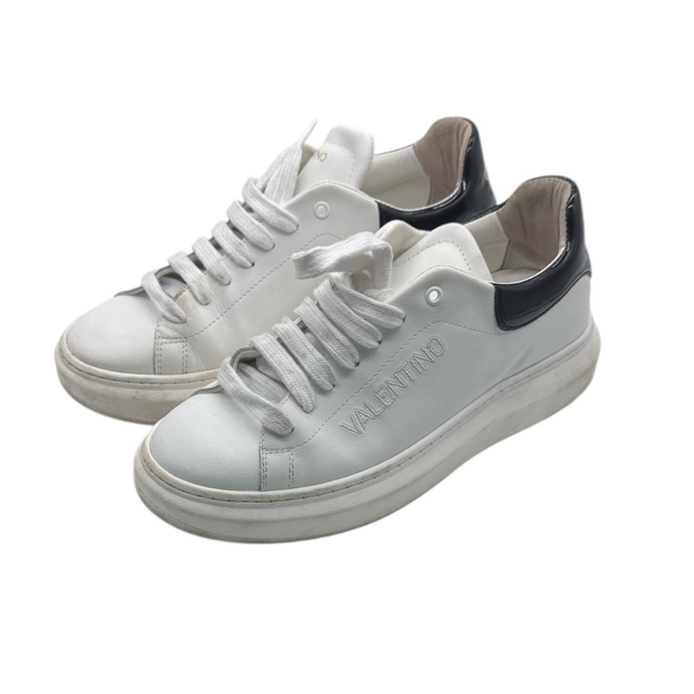 Valentino By Mario Valentino White Leather Sneakers with Black Heel